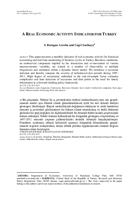 (PDF) A Real Economic Activity Indicator for Turkey