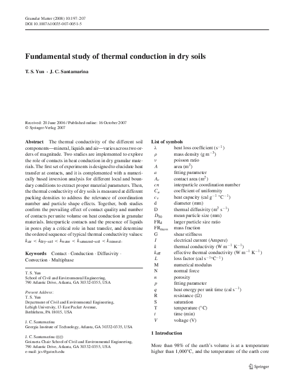 (PDF) Fundamental study of thermal conduction in dry soils
