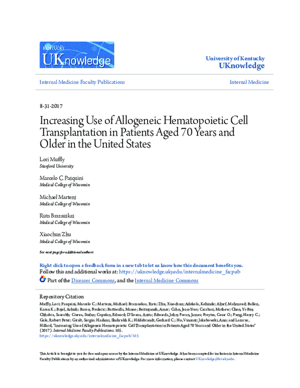 (PDF) Increasing use of allogeneic hematopoietic cell transplantation ...