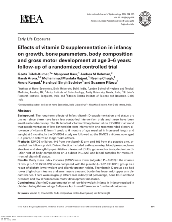 (PDF) Effects of vitamin D supplementation in infancy on growth, bone ...
