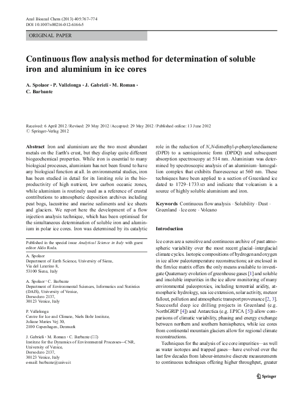 (PDF) Continuous flow analysis method for determination of soluble iron ...
