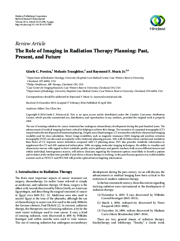 (PDF) The Role of Imaging in Radiation Therapy Planning: Past, Present ...