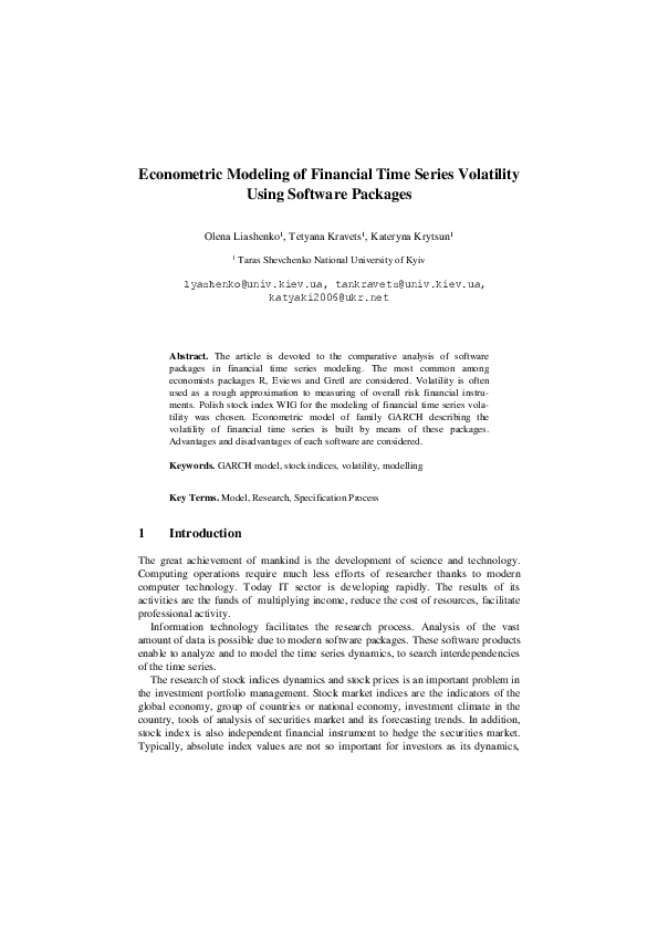 (PDF) Econometric Modeling of Financial Time Series Volatility Using ...