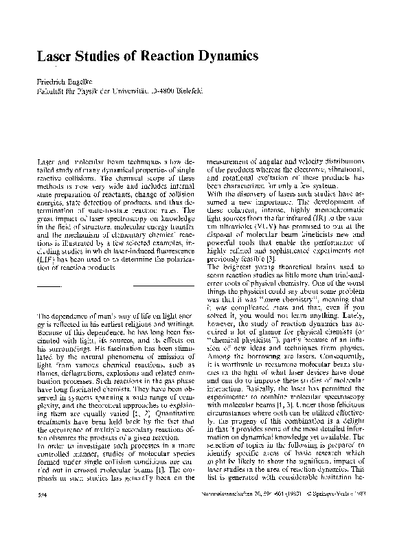 (PDF) Laser studies of reaction dynamics