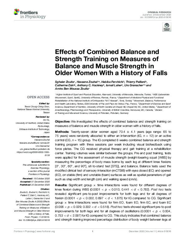 (PDF) Effects of Combined Balance and Strength Training on Measures of ...