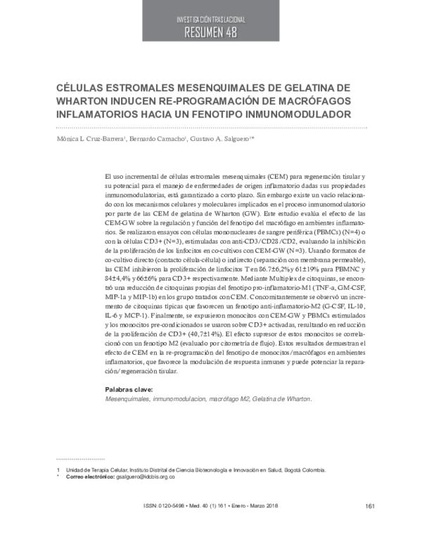 (PDF) Células Estromales Mesenquimales De Gelatina De Wharton Inducen