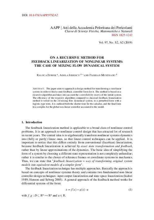 (PDF) On a recursive method for feedback linearization of nonlinear ...