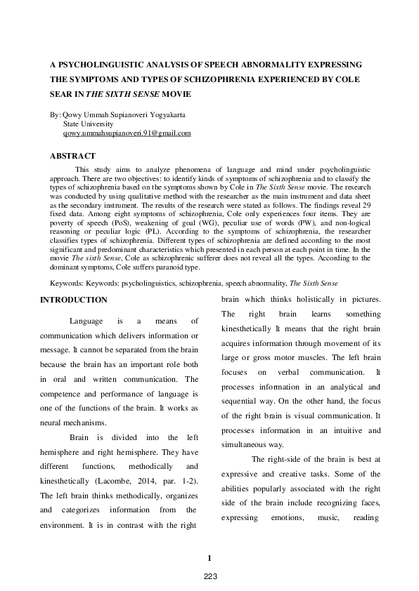 (PDF) A Psycholinguistic Analysis of Speech Abnormality Representing ...
