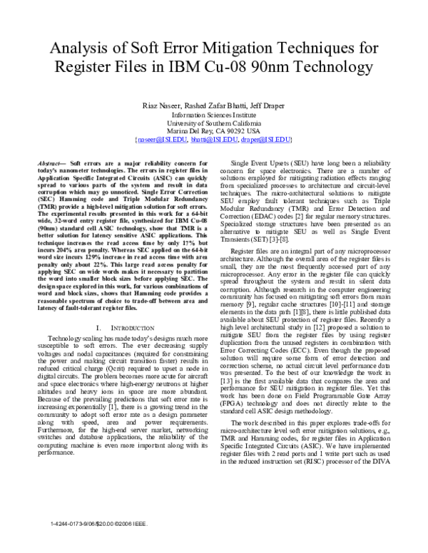 (PDF) Analysis of Soft Error Mitigation Techniques for Register Files ...