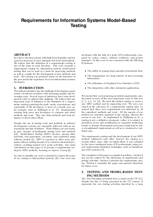 (PDF) Requirements for information systems model-based testing