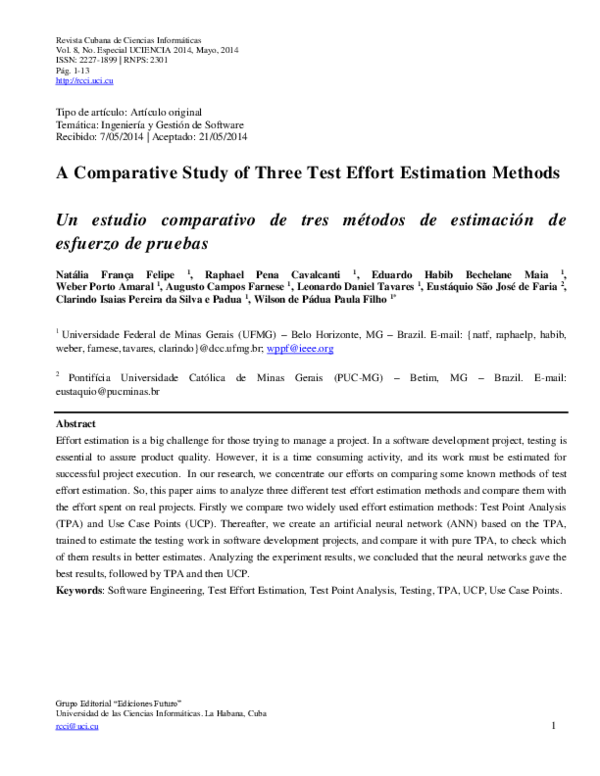 (PDF) A Comparative Study of Three Test Effort Estimation Methods