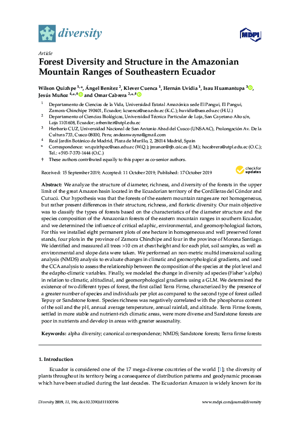 (PDF) Forest Diversity and Structure in the Amazonian Mountain Ranges ...