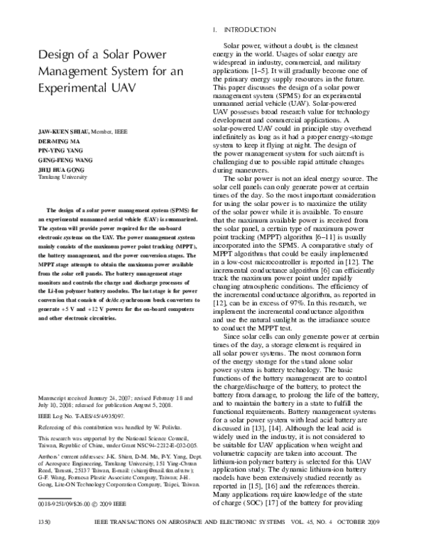 (PDF) Design of a Solar Power Management System for an Experimental UAV