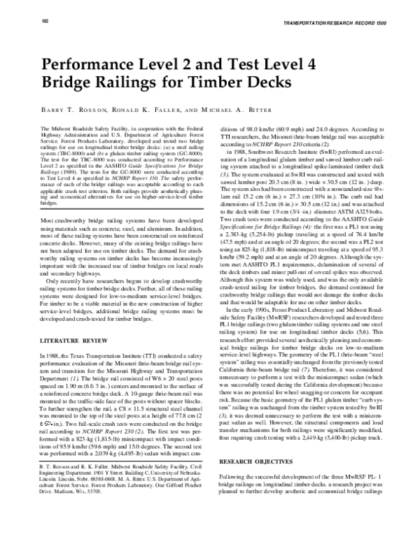(PDF) Performance level 2 and test level 4 bridge railings for timber decks