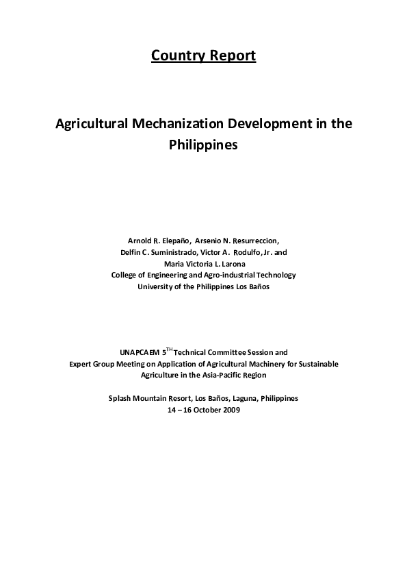 (PDF) Agricultural Mechanization Development in the Philippines