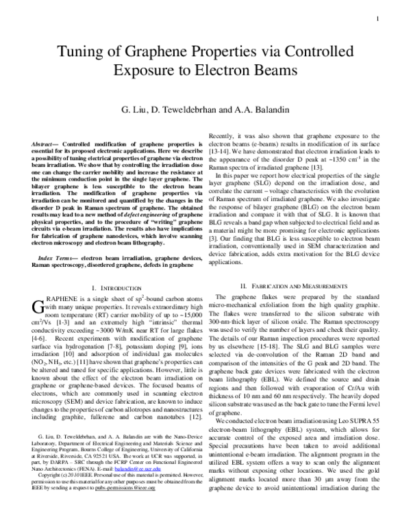 (PDF) Tuning of Graphene Properties via Controlled Exposure to Electron ...