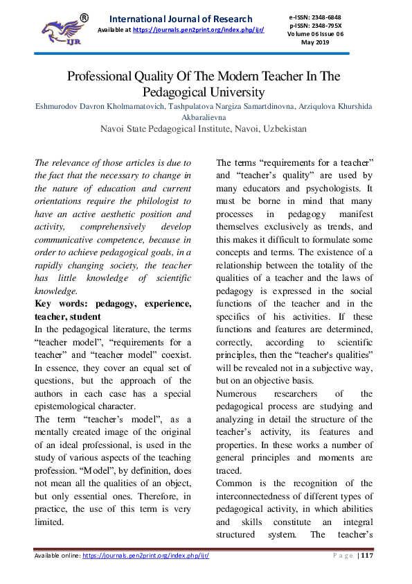 (PDF) Professional Quality of the Modern Teacher In The Pedagogical ...