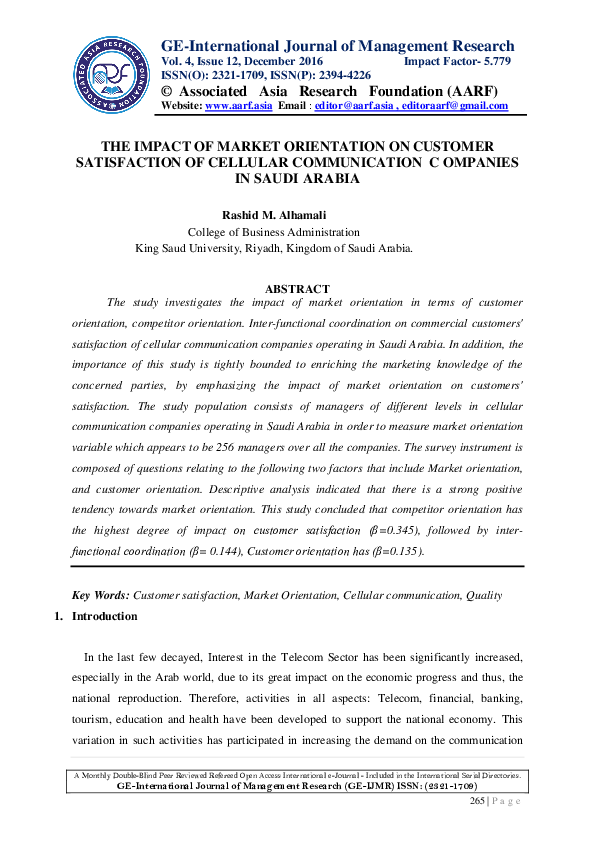(PDF) The Impact of Market Orientation on Customer Satisfaction of ...