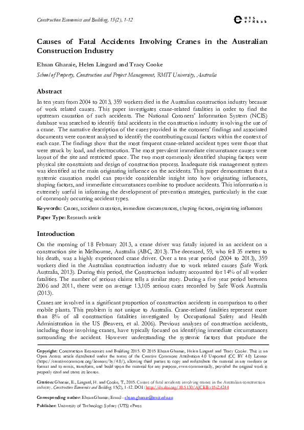 (PDF) Causes of Fatal Accidents Involving Cranes in the Australian ...