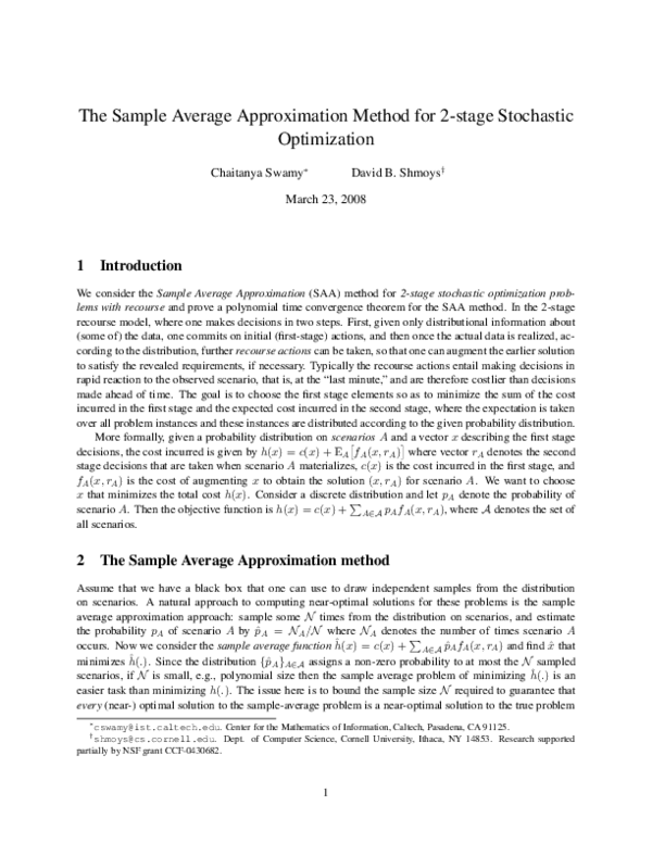 (PDF) The sample average approximation method for 2-stage stochastic ...
