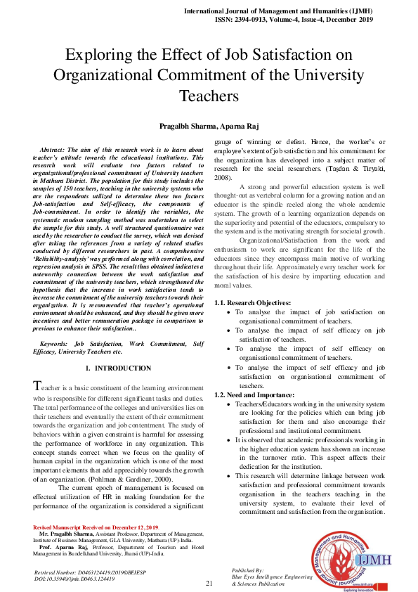 (PDF) Exploring the Effect of Job Satisfaction on Organizational ...
