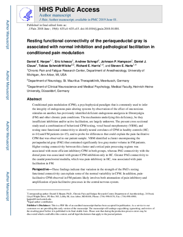 (PDF) Resting Functional Connectivity of the Periaqueductal Gray Is ...