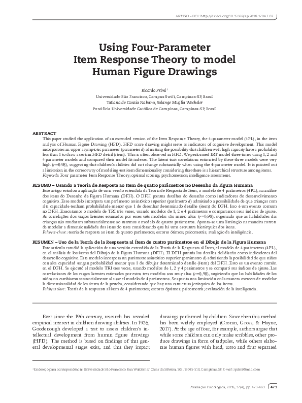 (PDF) Using four-parameter item response theory to model human figure ...