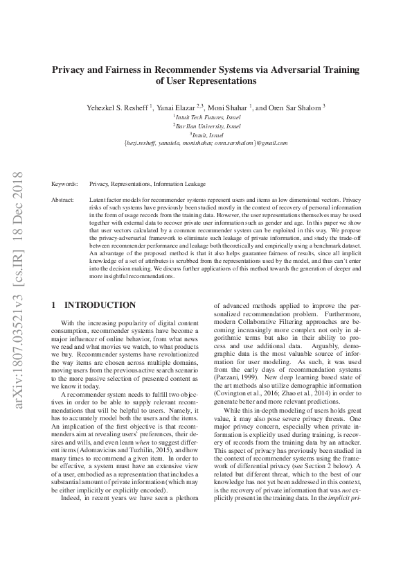(PDF) Privacy and Fairness in Recommender Systems via Adversarial ...