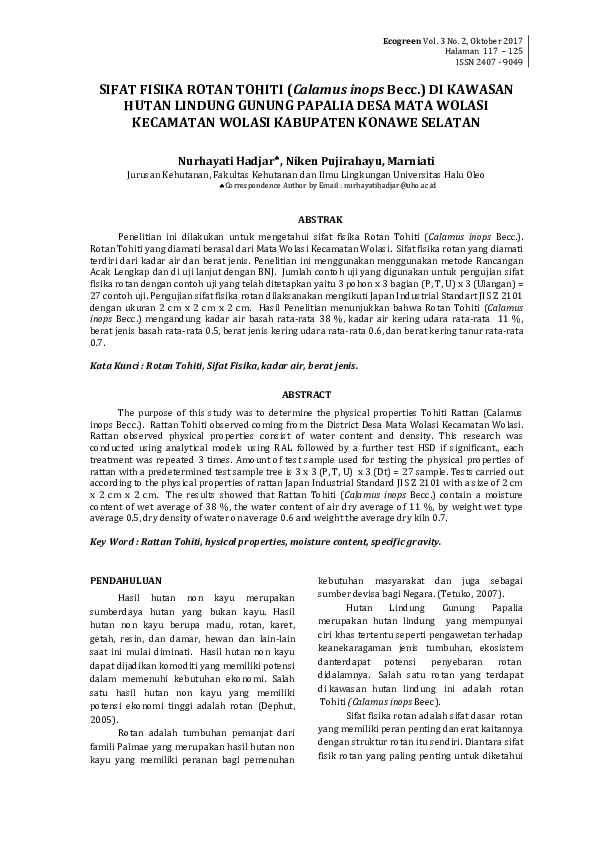 (PDF) SIFAT FISIKA ROTAN TOHITI (Calamus inops Becc.) DI KAWASAN HUTAN ...