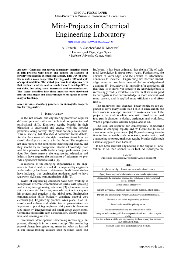 (PDF) Mini-projects in Chemical Engineering Laboratory