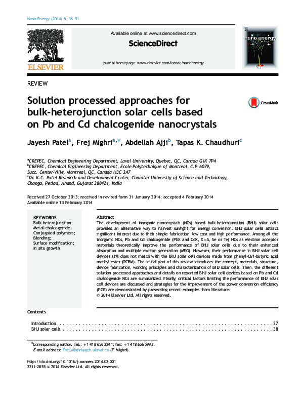 (PDF) Solution processed approaches for bulk-heterojunction solar cells ...