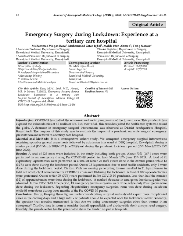 (PDF) Emergency Surgery during Lockdown: Experience at a tertiary care ...
