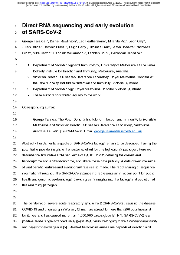 (PDF) Direct RNA sequencing and early evolution of SARS-CoV-2