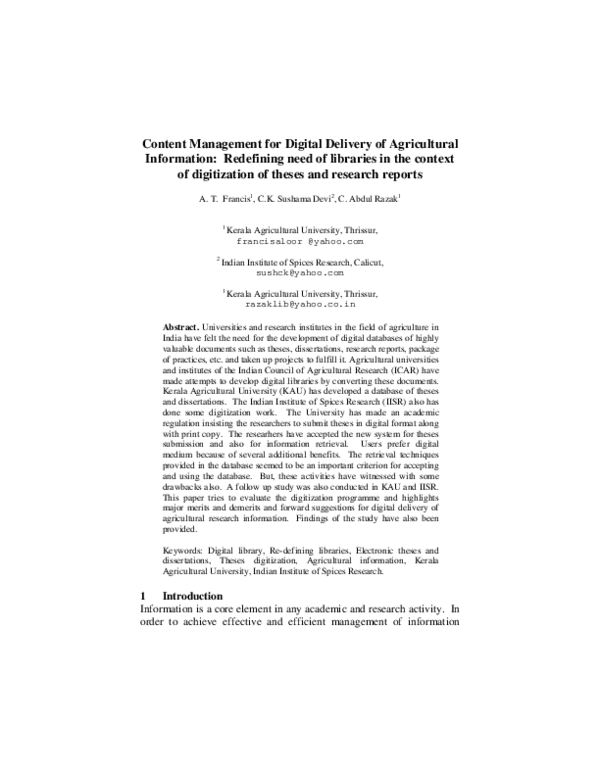 (PDF) Content management for digital delivery of agricultural ...