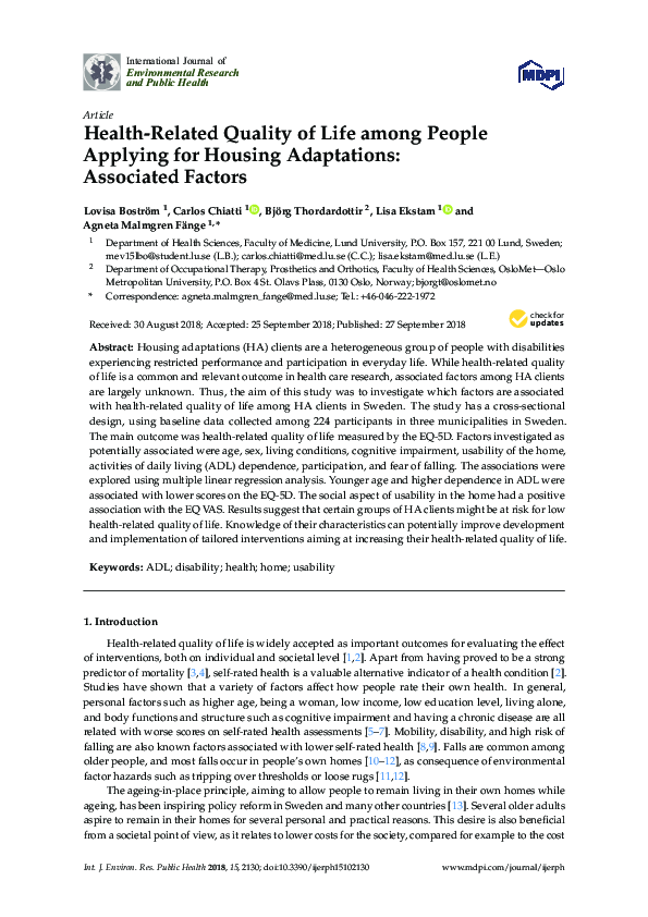 (PDF) Health-Related Quality of Life among People Applying for Housing ...