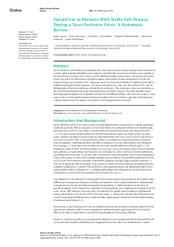 (PDF) Opioid Use in Patients With Sickle Cell Disease During a Vaso ...