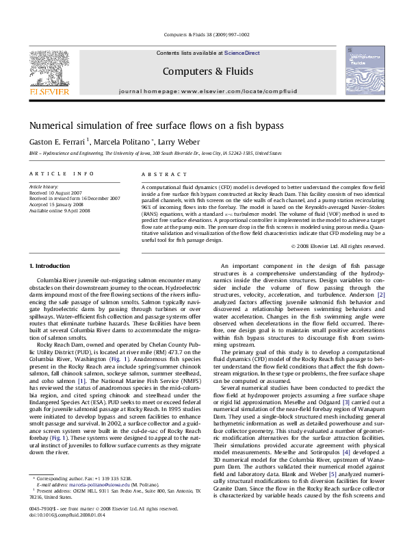 (PDF) Numerical simulation of free surface flows on a fish bypass