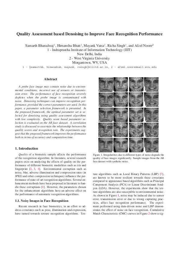 (PDF) Quality assessment based denoising to improve face recognition ...