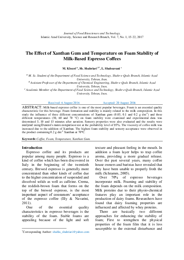 (PDF) The Effect of Xanthan Gum and Temperature on Foam Stability of ...