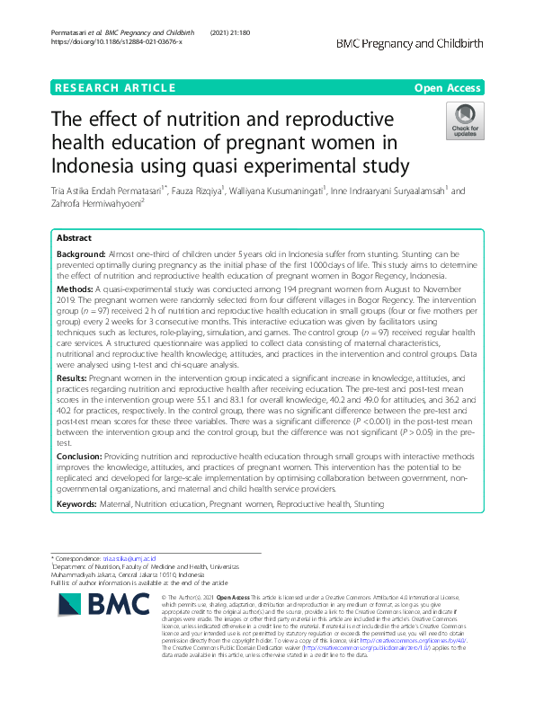 (PDF) The effect of nutrition and reproductive health education of ...