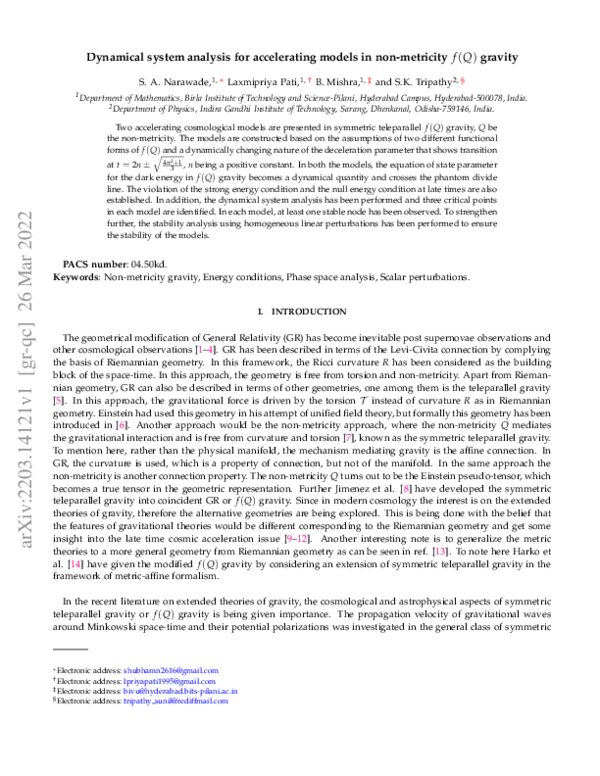 (PDF) Dynamical system analysis for accelerating models in non ...