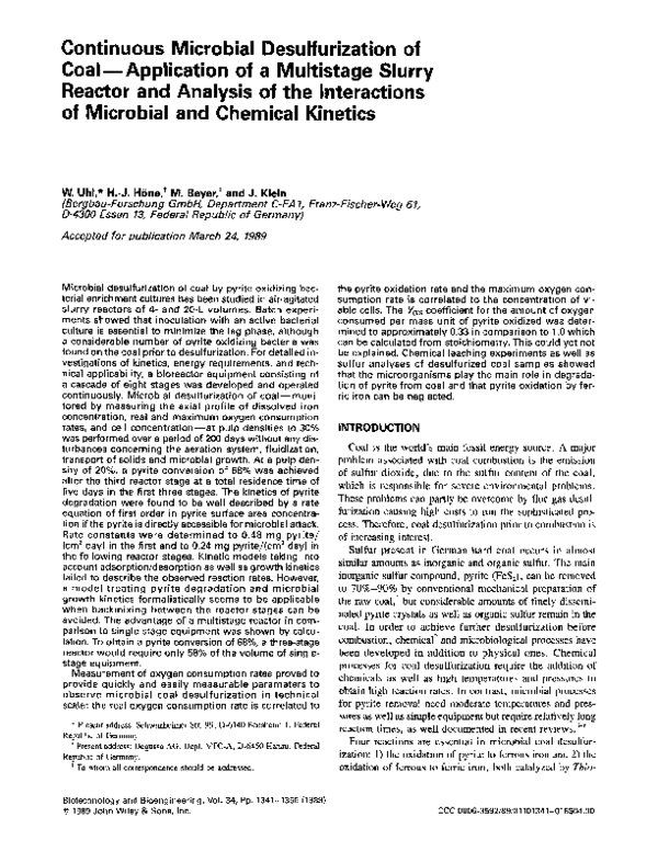 (PDF) Continuous microbial desulfurization of coal: application of a ...
