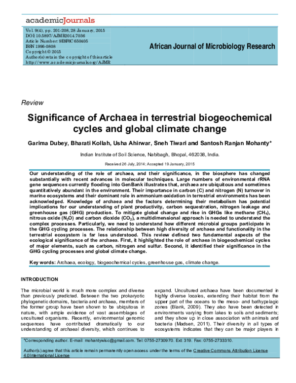 (PDF) Significance of Archaea in terrestrial biogeochemical cycles and ...