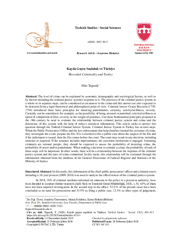 (PDF) Kayda Geçen Suçluluk ve Türkiye