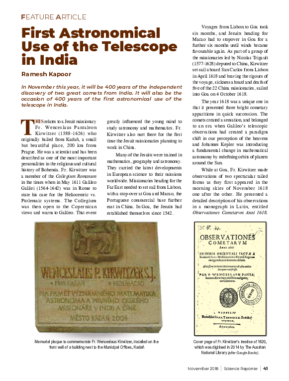 (PDF) The First Astronomical Use of the Telescope in India