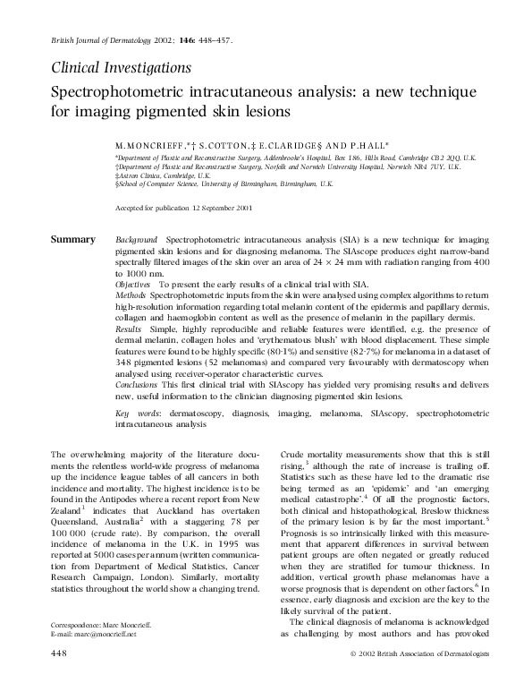(PDF) Spectrophotometric intracutaneous analysis a new technique for