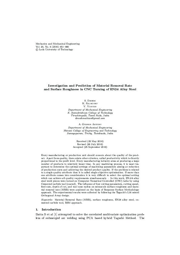 (PDF) Investigation and Prediction of Material Removal Rate and Surface ...