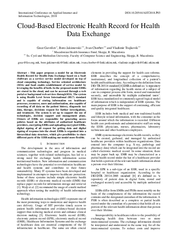 (PDF) Cloud-Based Electronic Health Record for Health Data Exchange