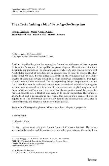 The effect of adding a bit of Fe to Ag–Ge–Se system