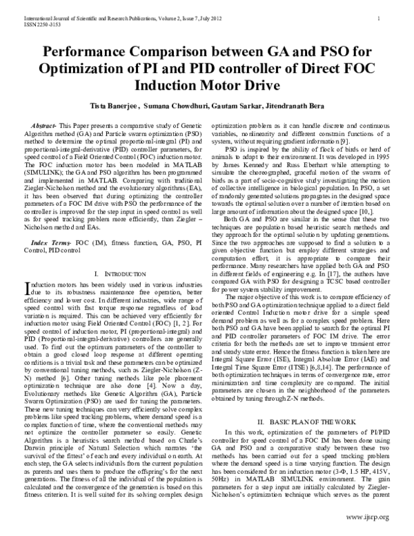 (PDF) Performance Comparison between GA and PSO for Optimization of PI ...